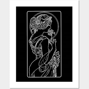 Alphonse Mucha Primevere White Neon Posters and Art